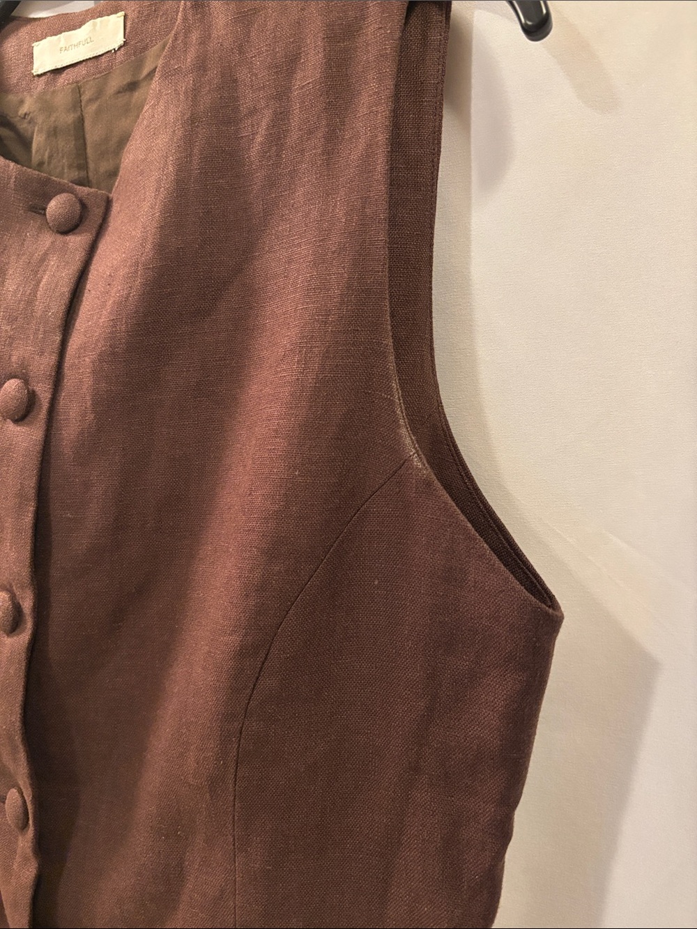 Faithfull Brown Linen Blend Dress with Buttons - size 10 - Picture 5 of 15